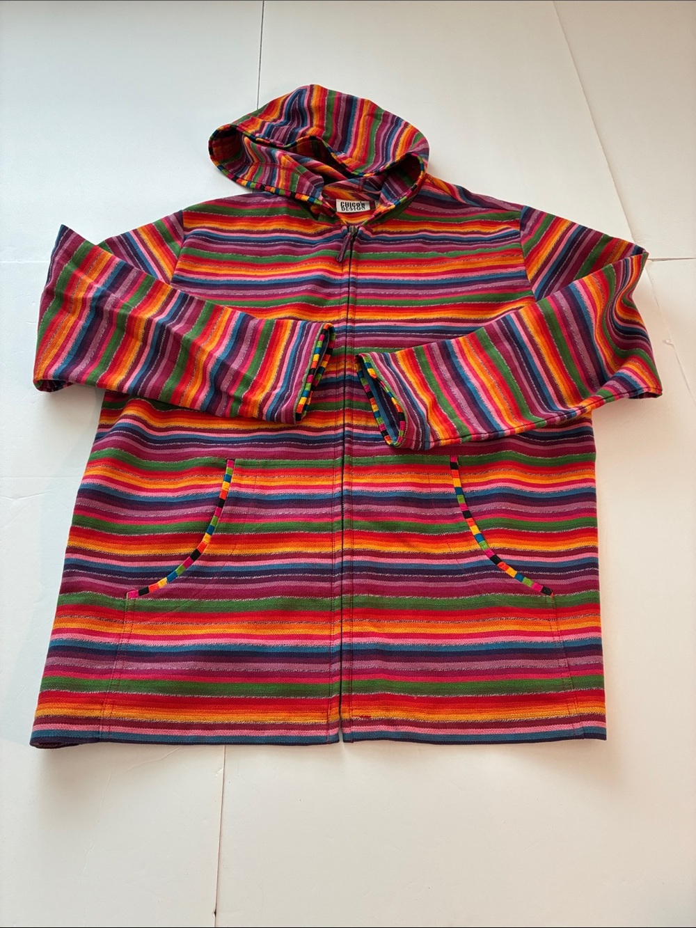 Chico’s Design Vintage Rainbow Striped Zip Up Cotton Hoodie Size 3